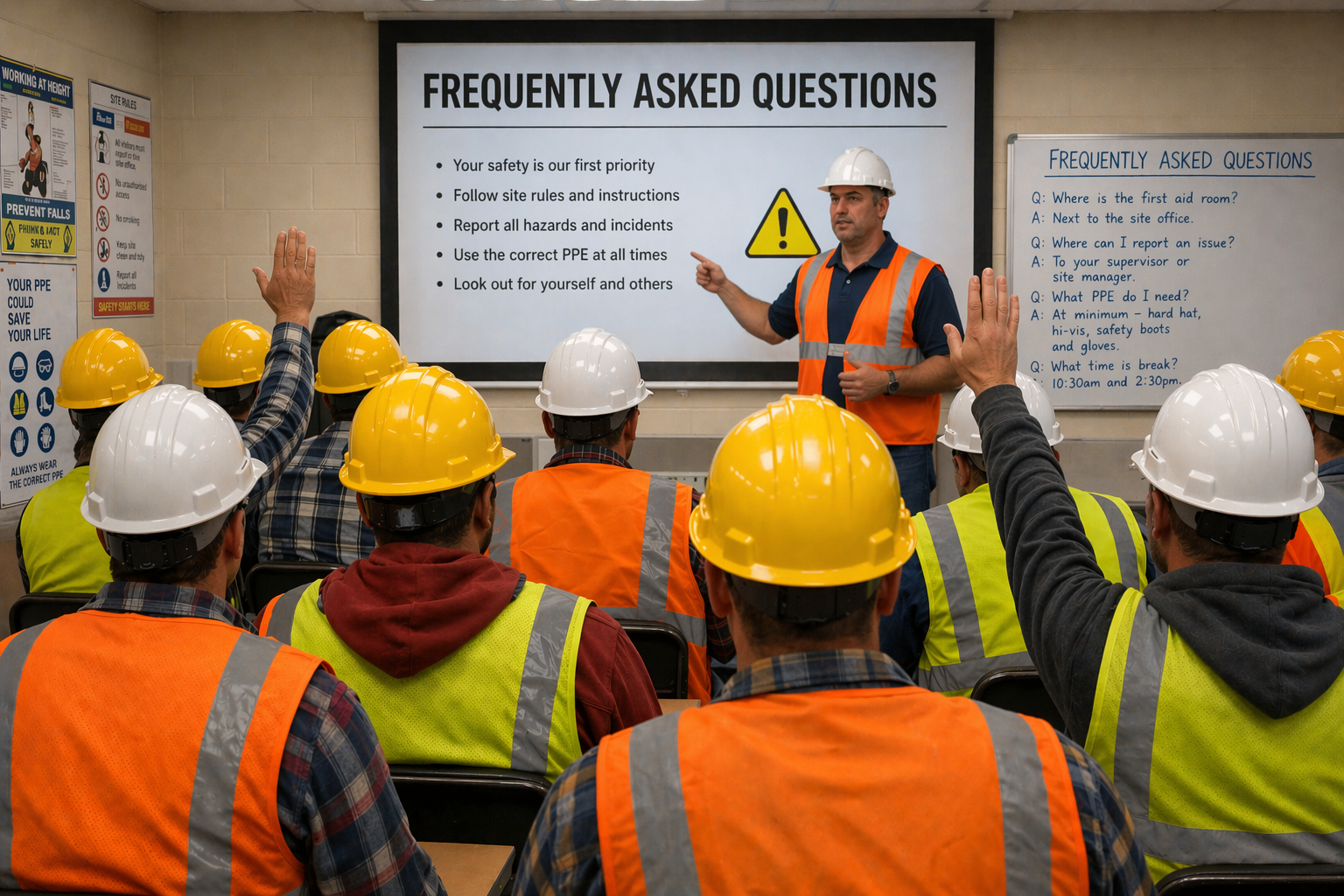 Construction team in a FAQ briefing session
